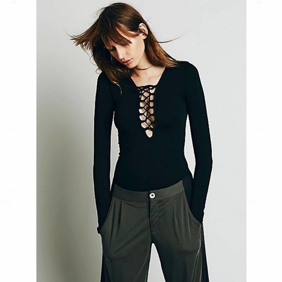 Free People Black Lucky Lace-Up Sweater Top - Picture 5 of 14